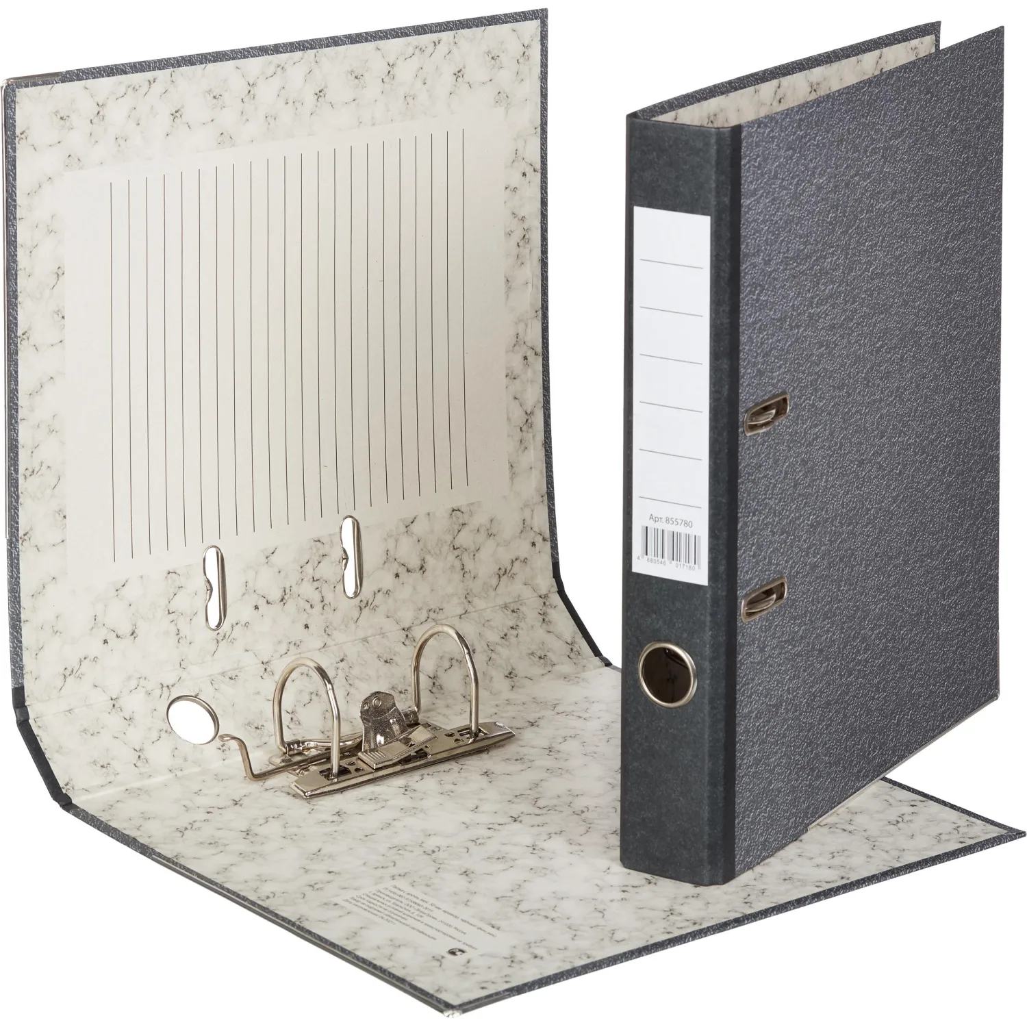 Папка-регистратор 50мм с мет.уг.мрамор ч/б, в уп.10шт,бум./бум - фото 2