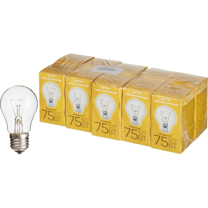 Лампа накаливания СТАРТ стандартная/прозрачная 75W E27 10 шт - фото 1