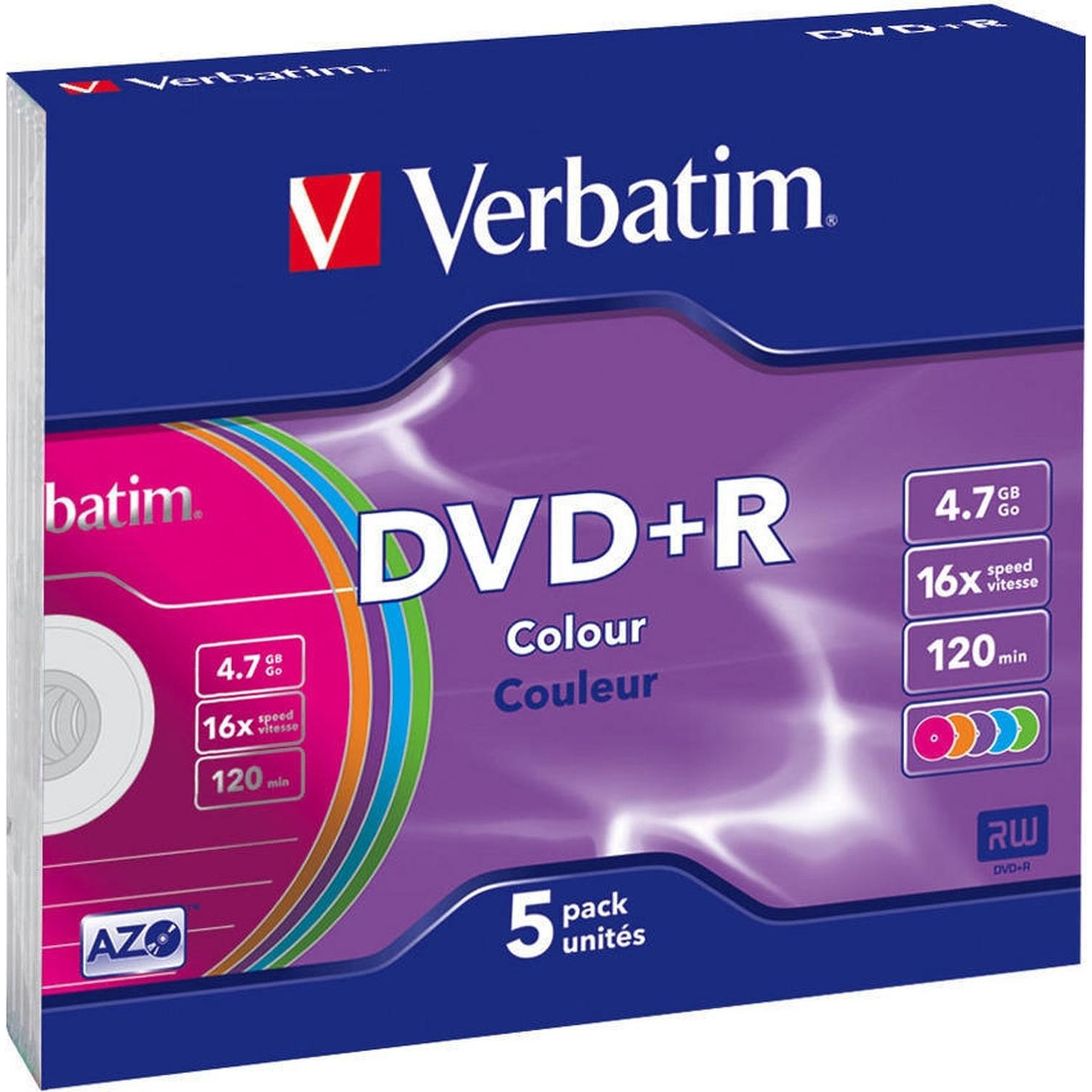 Носители информации DVD+R, 16x, Verbatim Colour, Slim/5, 43556 - фото 2