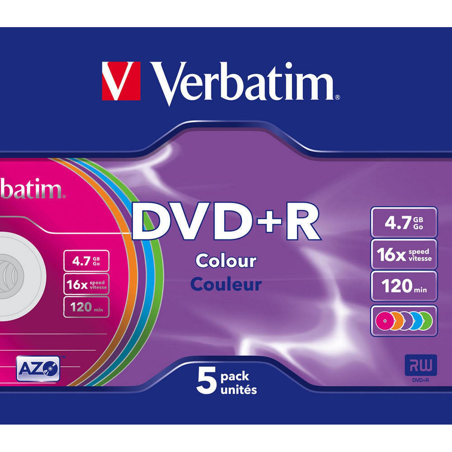 Носители информации DVD+R, 16x, Verbatim Colour, Slim/5, 43556 - фото 3