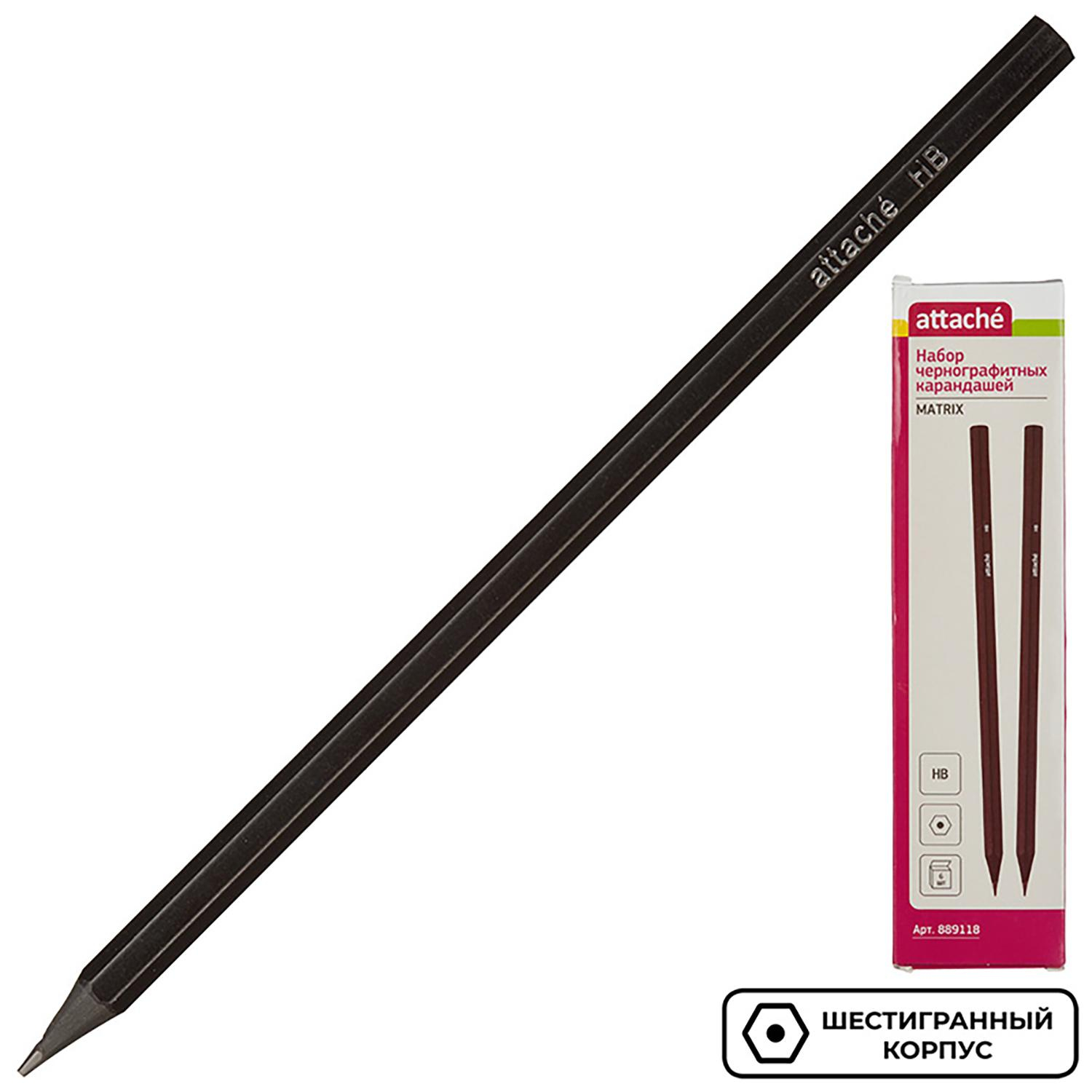 Карандаш чернографитный Attache плаcтик,б/ласт,HB,черн.корп,6шт/уп - фото 3