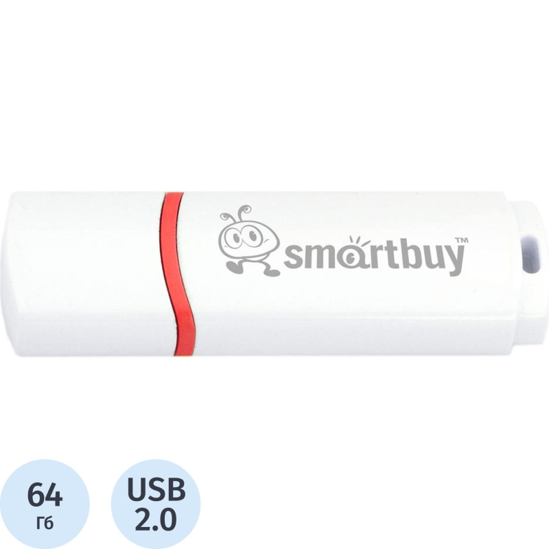 Флеш-память Smartbuy Crown, 64Gb, USB 2.0, бел, SB64GBCRW-W - фото 1
