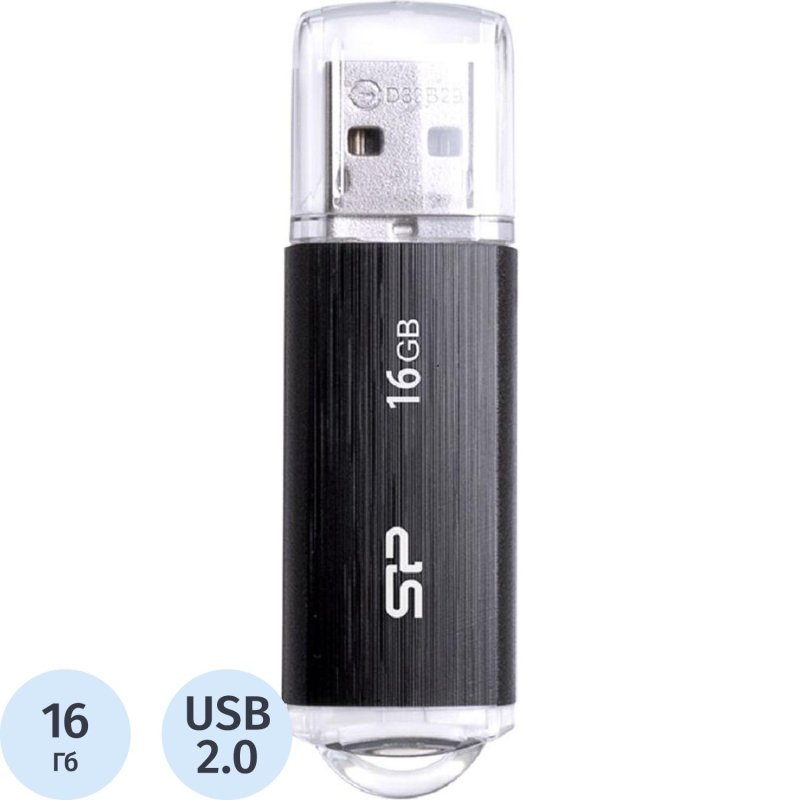 Флеш-память Silicon Power Ultima U02, 16Gb, USB 2.0, чер, SP016GBUF2U02V1K - фото 1