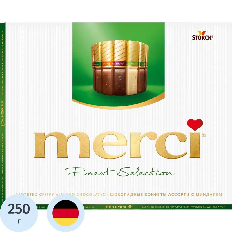 Конфеты MERCI ассорти из шоколада с миндалем, 250 г, ГЕРМАНИЯ, 014457-20 - фото 1