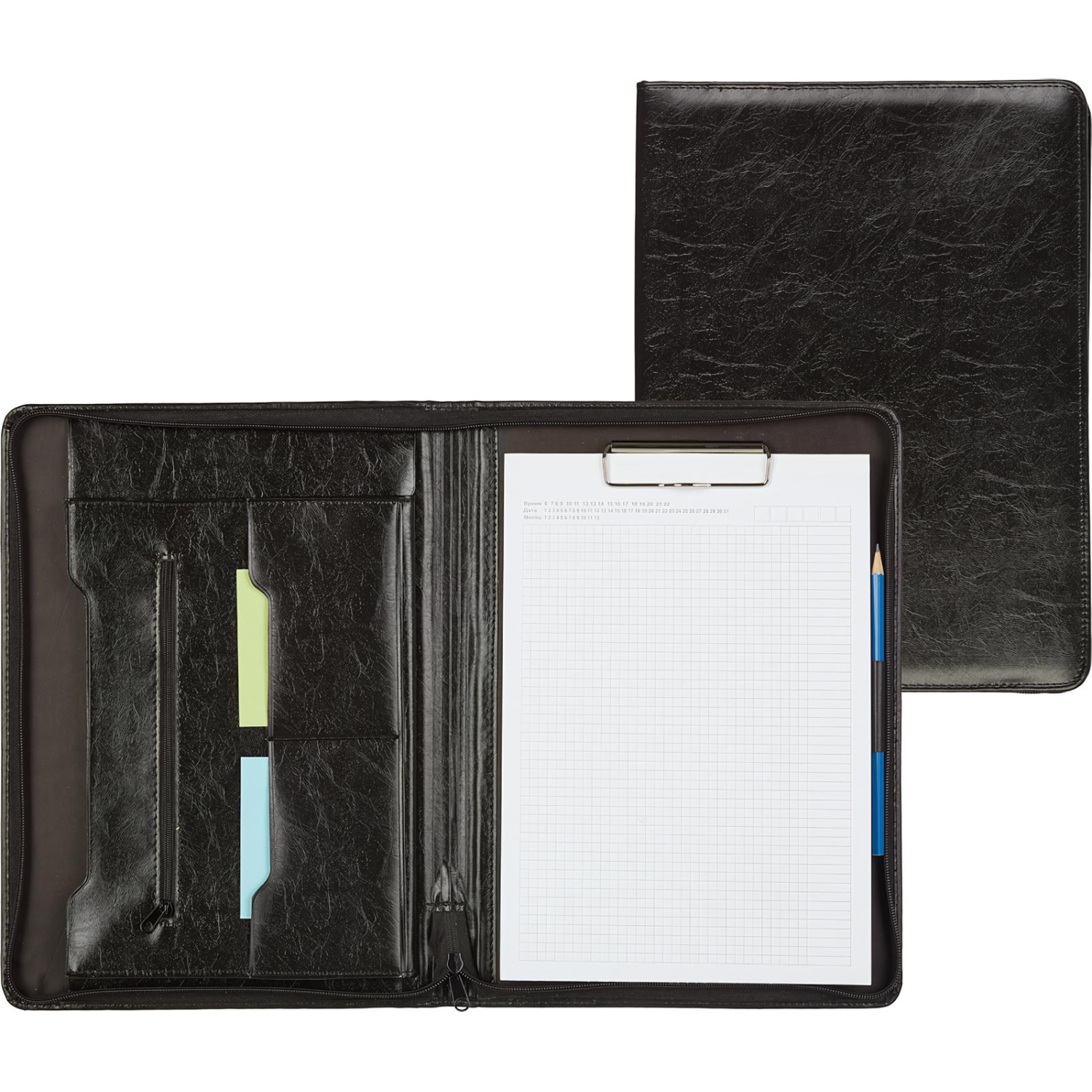 Папка деловая из кож/зам из кож/зам ЛИДЕР м129 с зажимом, черный, Россия - фото 1