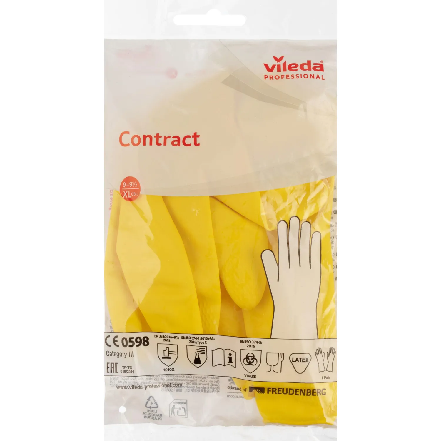 Перчатки резиновые ViledaProfesКонтракт латекс желт рXL 102588/174327,ПС - фото 9