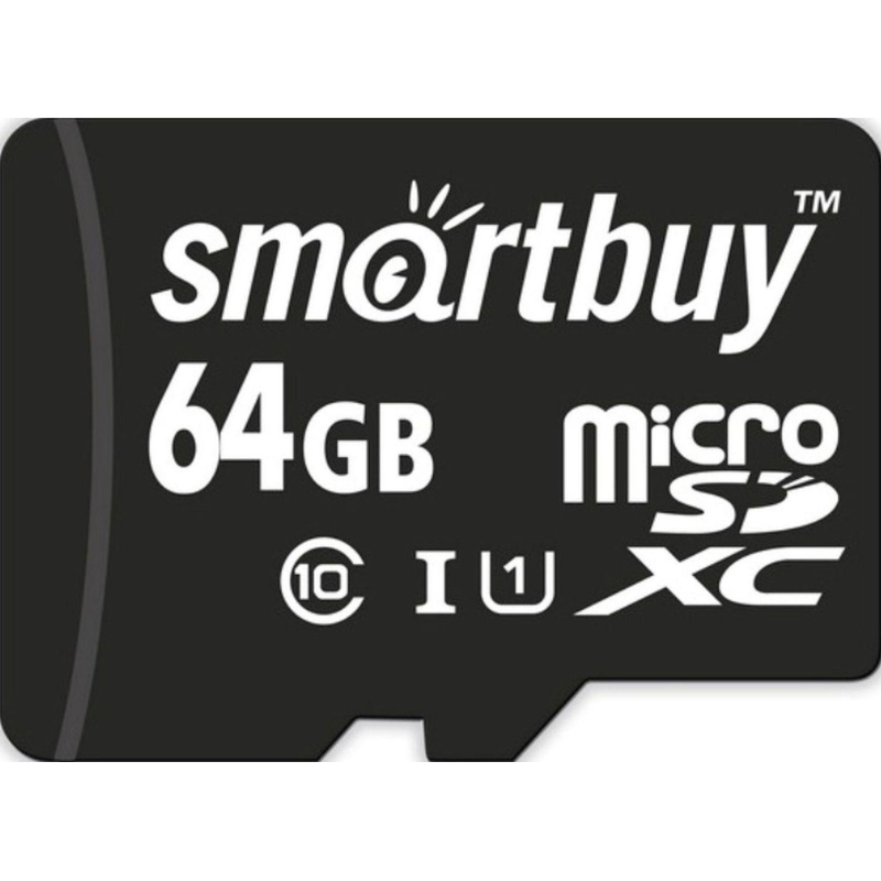 Карта памяти micro SDXC, 64 GB, SMARTBUY, 10 Мб/сек. (class 10), с адаптером, SB64GBSDCL10-01 - фото 1