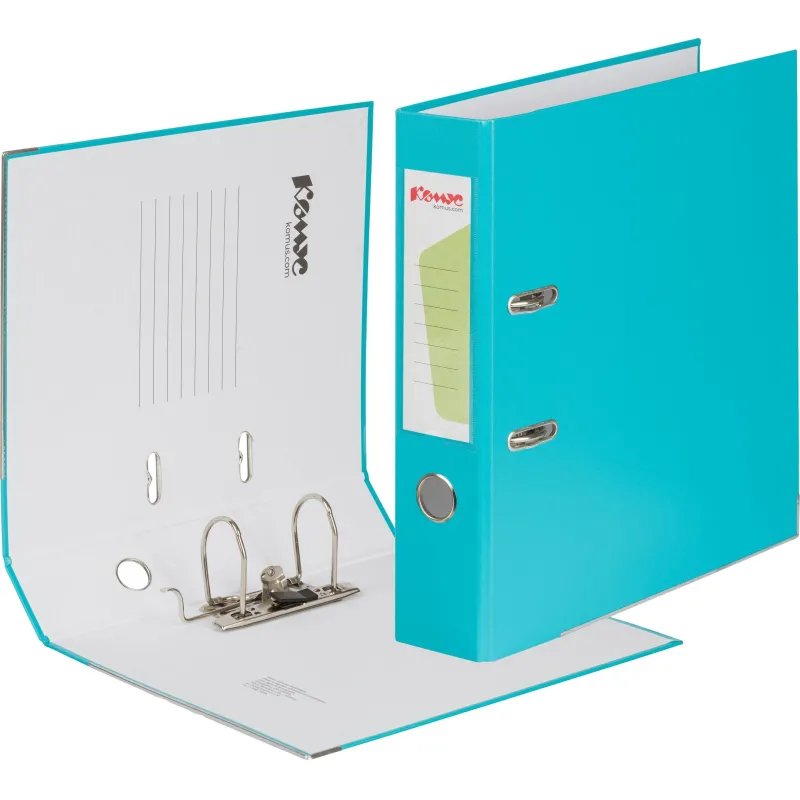 Папка-регистратор Комус Экономи 75мм бирюзовый тиффани,ПБП1,карм.кор,мет.уг - фото 2