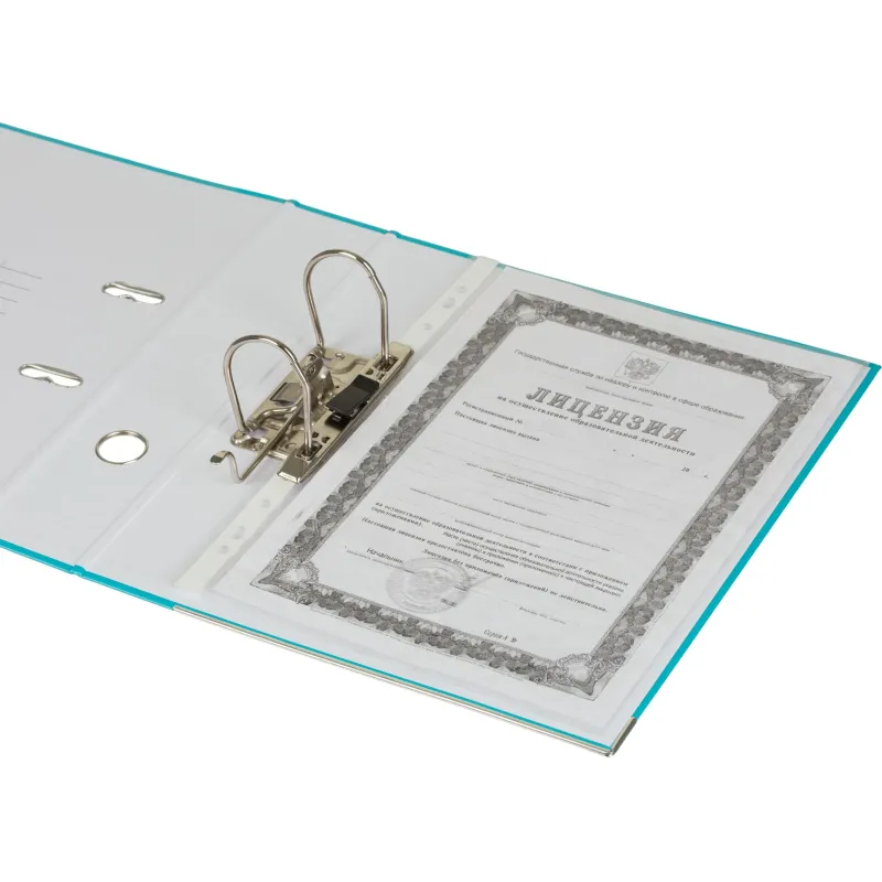 Папка-регистратор Комус Экономи 75мм бирюзовый тиффани,ПБП1,карм.кор,мет.уг - фото 6