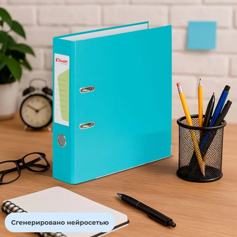 Папка-регистратор Комус Экономи 75мм бирюзовый тиффани,ПБП1,карм.кор,мет.уг - фото 11
