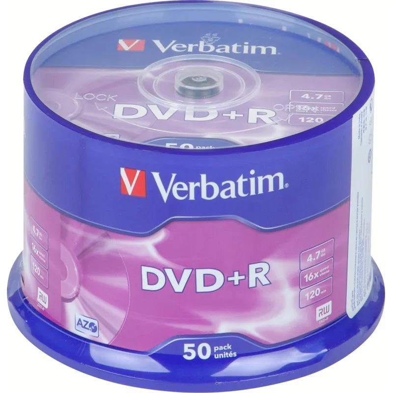 Носители информации DVD+R, 16x, Verbatim Azo Matt Silver, Cake/50, 43550 - фото 1