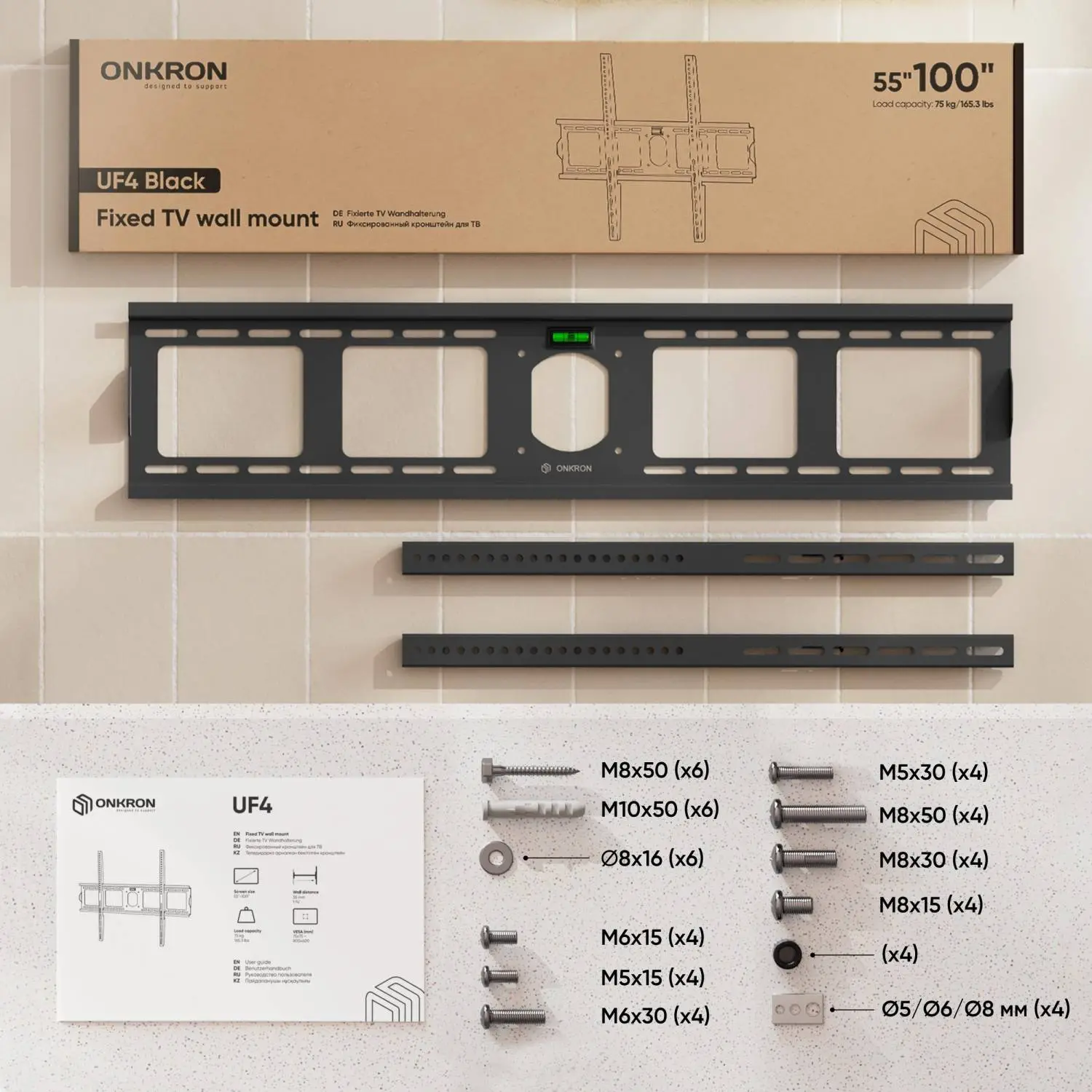 Кронштейн Onkron UF4, TV 55-100, настенный, фиксированный, чер - фото 8