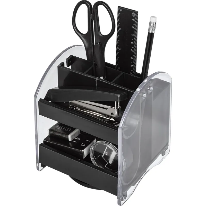 Набор настольный ATTACHE прозрачный/черный, 10 предметов, вращающийся - фото 1