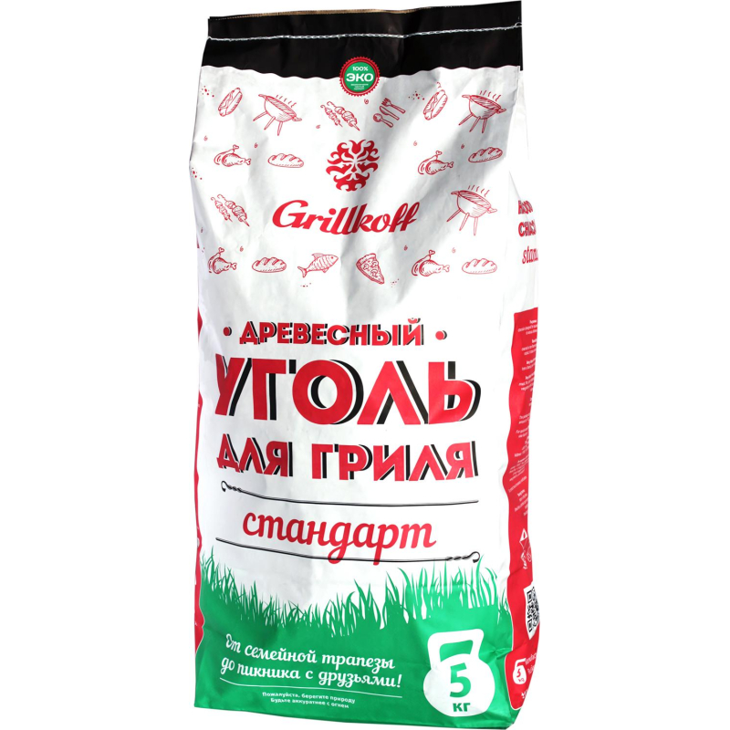 Уголь древесный для гриля Стандарт, пакет 5кг. из твердых лист, пород 2 - фото 1