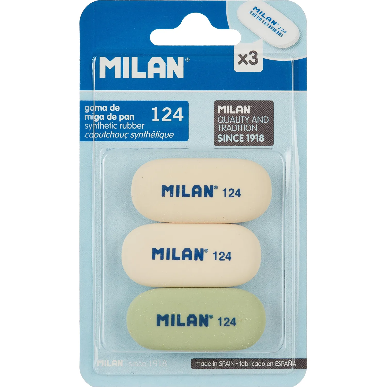 Ластик каучук Milan 124, 3 штуки в блистере (BMM9203) - фото 4