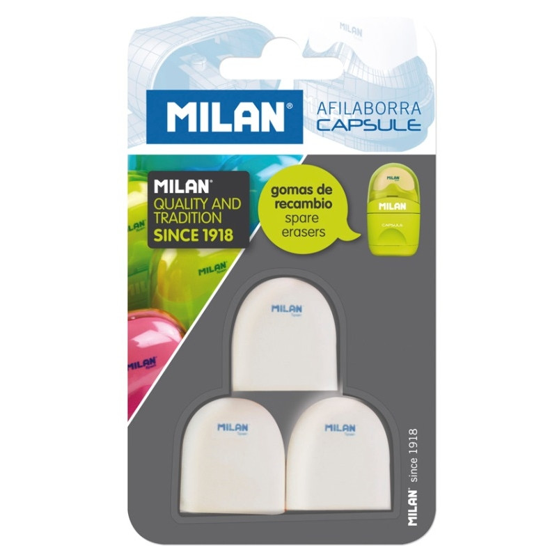 Ластик Milan CAPSULE для ластикоточилки, каучук, 3 шт в блистере (BNM10258) - фото 1