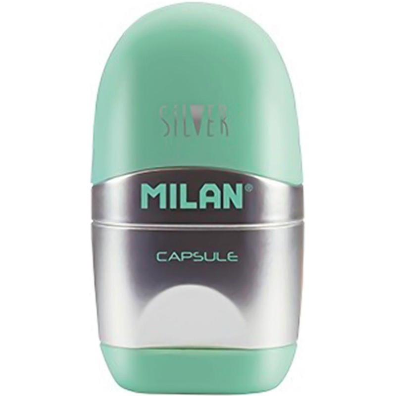 Ластик-точилка Milan CAPSULE SILVER+2 зап.ластика, цв в асс, блистBYM10356 - фото 6
