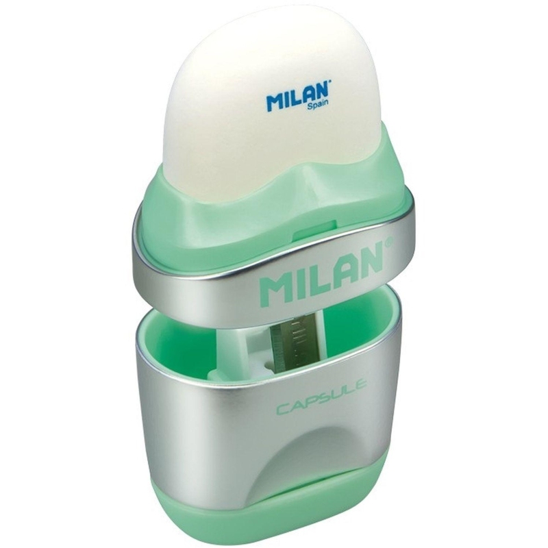 Ластик-точилка Milan CAPSULE SILVER+2 зап.ластика, цв в асс, блистBYM10356 - фото 8