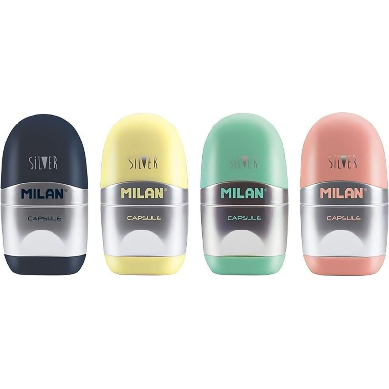 Ластик-точилка Milan CAPSULE SILVER+2 зап.ластика, цв в асс, блистBYM10356 - фото 3