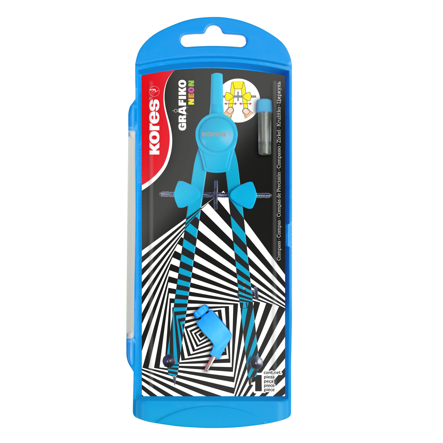 Циркуль Kores неоновый 170мм d260мм , цвета в асс, пл пенал - фото 2