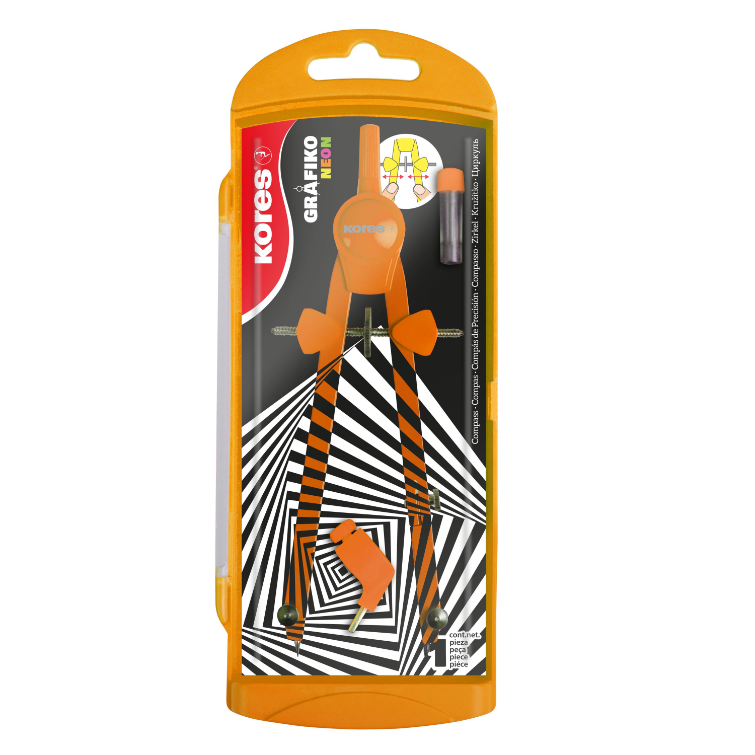 Циркуль Kores неоновый 170мм d260мм , цвета в асс, пл пенал - фото 6