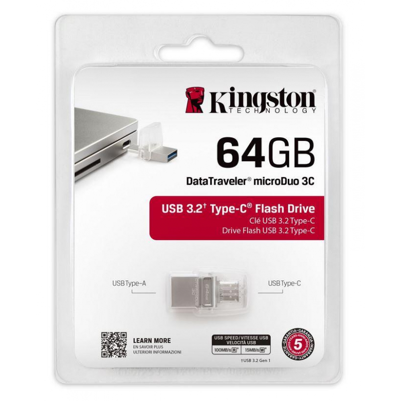 Флеш-память Kingston microDuo 3C, 64Gb, USB 3.1 G1, Type-C, DTDUO3CG3/64GB - фото 3