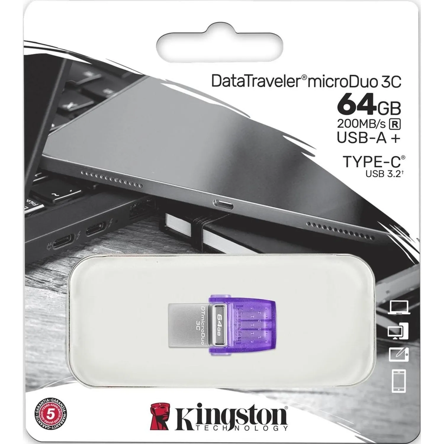 Флеш-память Kingston microDuo 3C, 64Gb, USB 3.1 G1, Type-C, DTDUO3CG3/64GB - фото 4