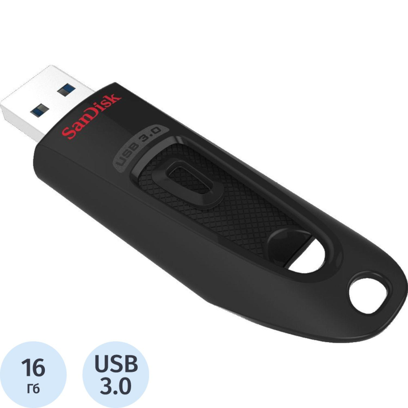 Флеш-память SanDisk Ultra, 16Gb, USB 3.0, чер, SDCZ48-016G-U46 - фото 1