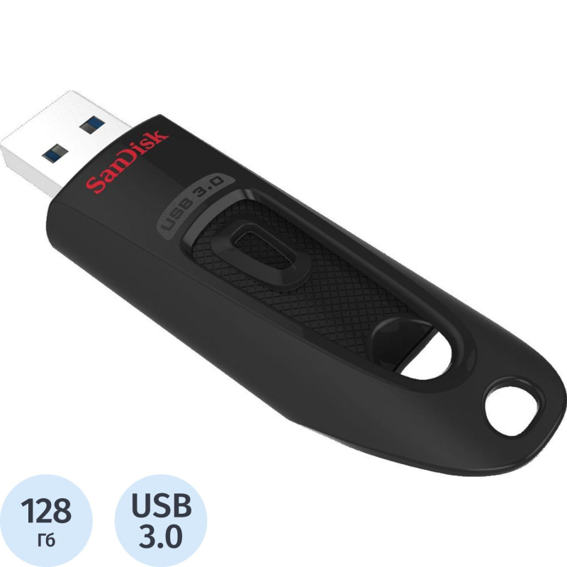 Флеш-память SanDisk Ultra, 128Gb, USB 3.0, чер, SDCZ48-128G-U46 - фото 1
