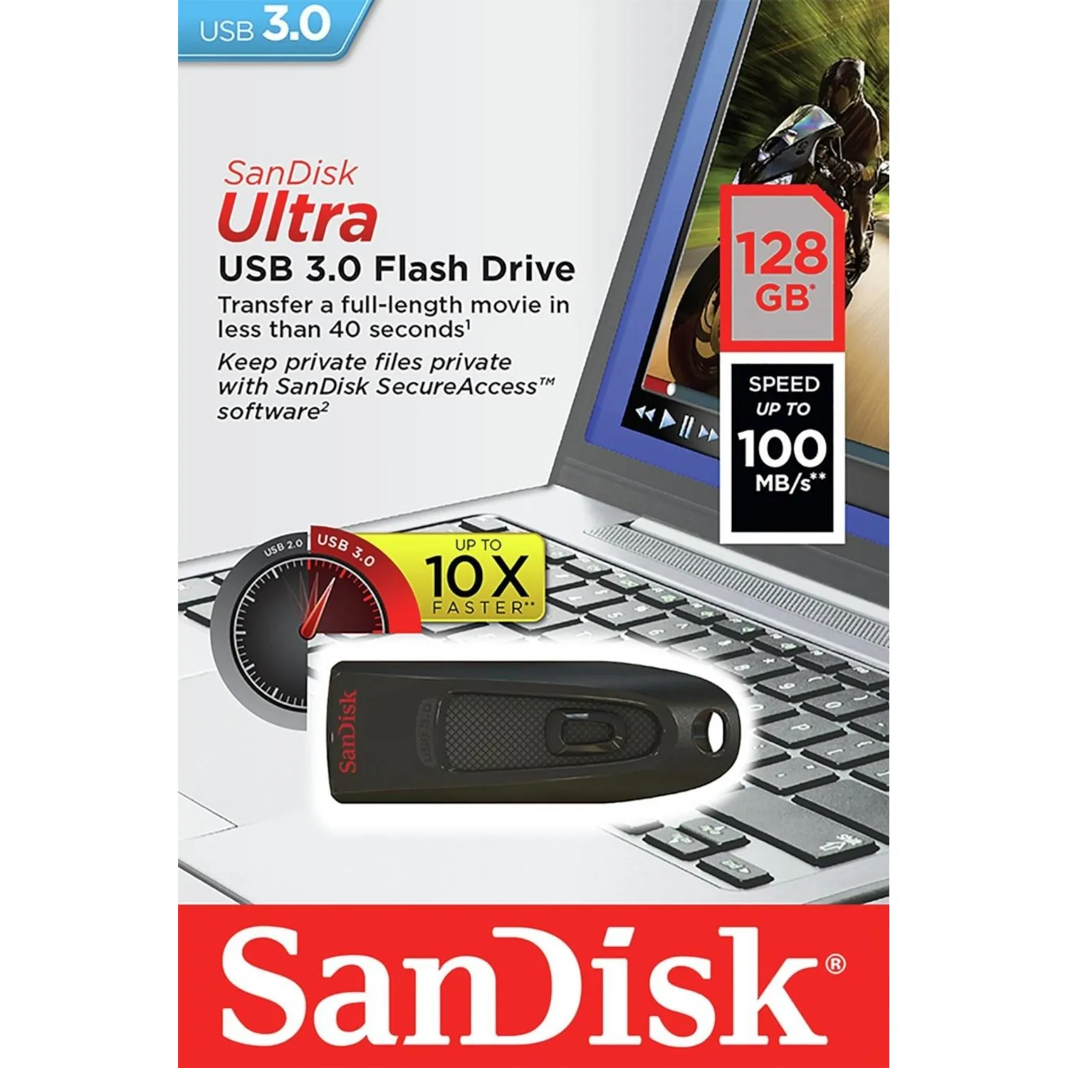Флеш-память SanDisk Ultra, 128Gb, USB 3.0, чер, SDCZ48-128G-U46 - фото 4