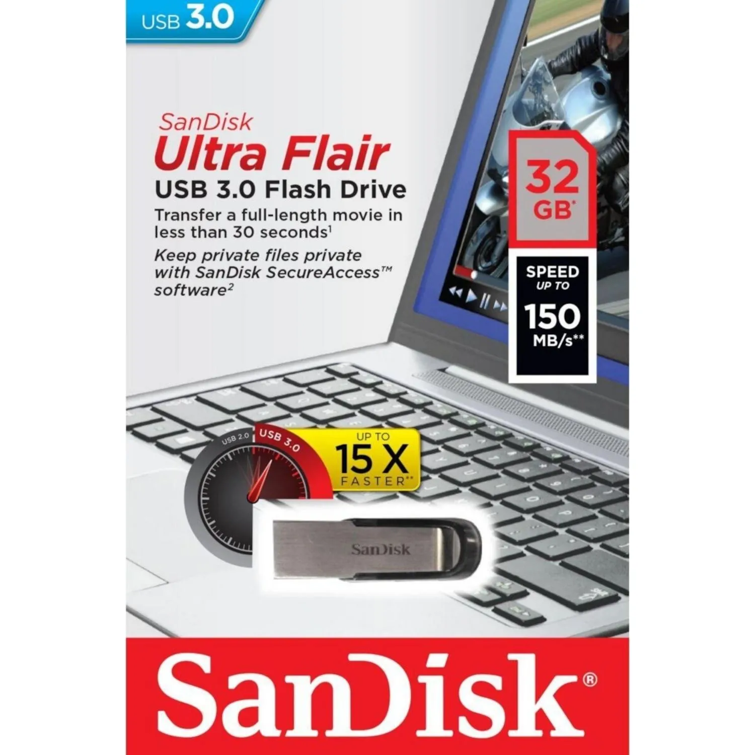 Флеш-память SanDisk Ultra Flair, 32Gb, USB 3.0, с/чер, SDCZ73-032G-G46 Флеш-память SanDisk Ultra Flair, 32Gb, USB 3.0, с/чер, SDCZ73-032G-G46 - фото 4