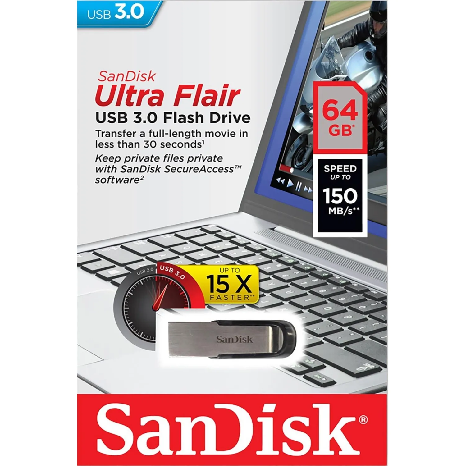 Флеш-память SanDisk Ultra Flair, 64Gb, USB 3.0, с/чер, SDCZ73-064G-G46 - фото 4