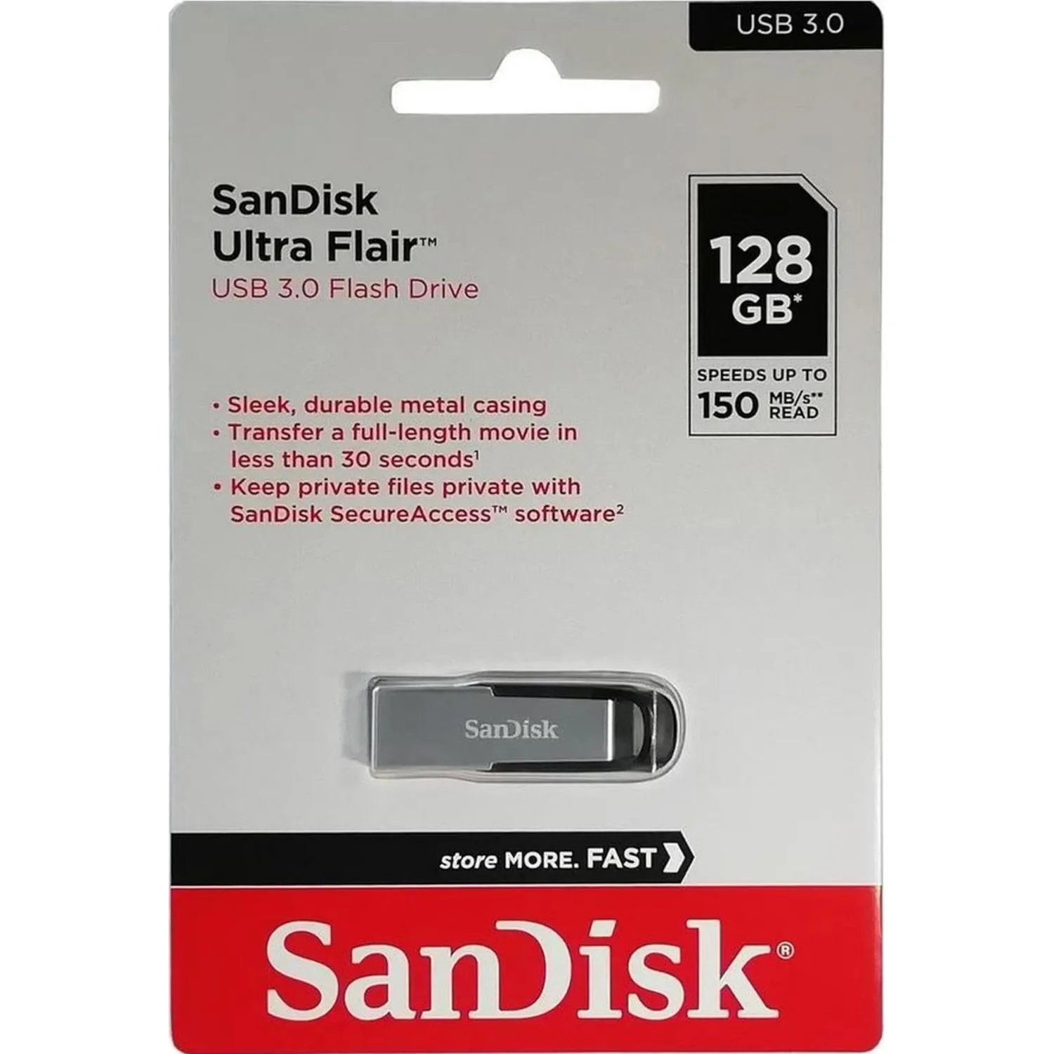 Флеш-память SanDisk Ultra Flair, 128Gb, USB 3.0, с/чер, SDCZ73-128G-G46 - фото 4