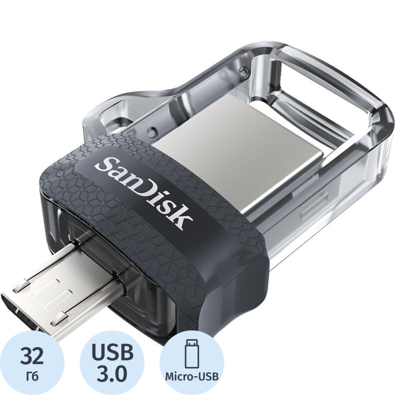 Флеш-память SanDisk Ultra Dual Drive, 32Gb, USB 3.0, micUSB, SDDD3-032G-G46 - фото 1
