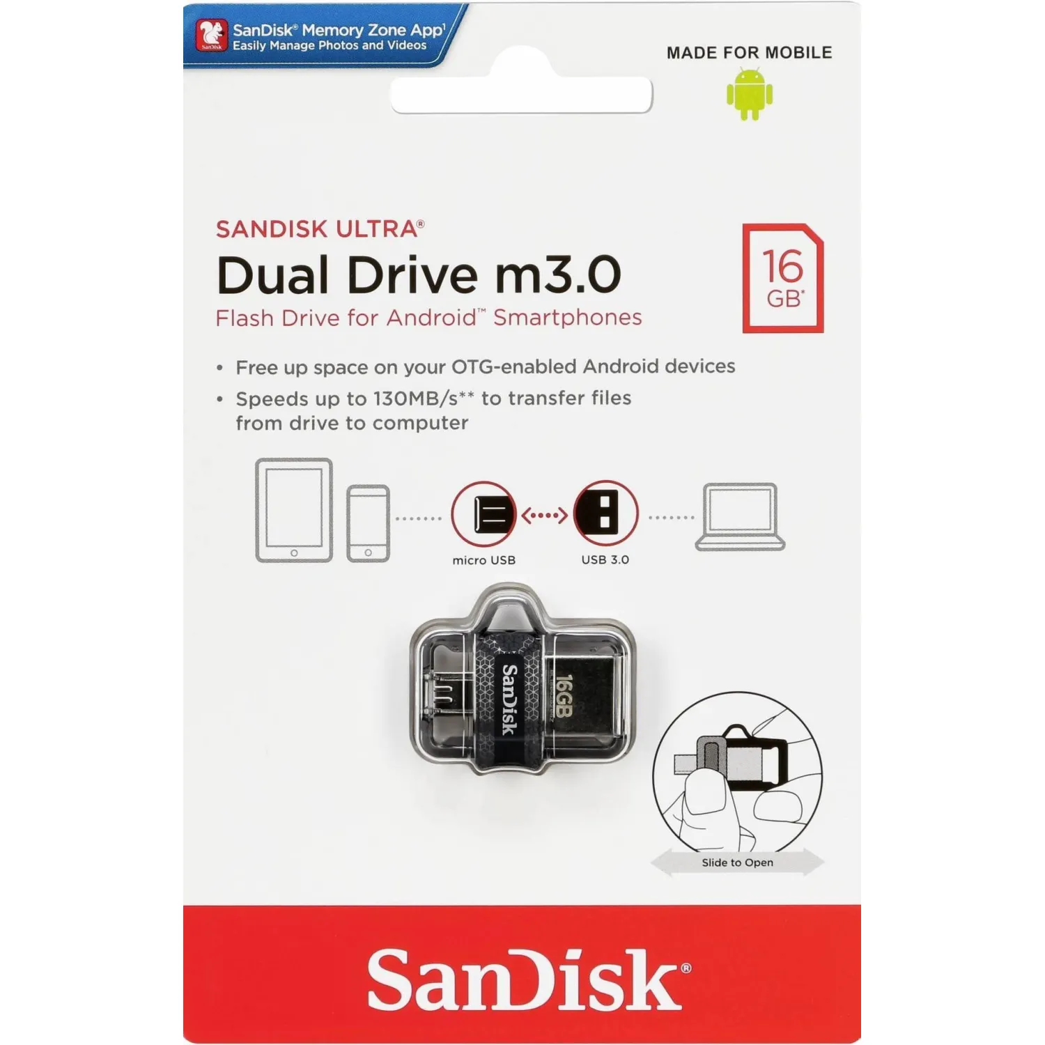 Флеш-память SanDisk Ultra Dual Drive, 32Gb, USB 3.0, micUSB, SDDD3-032G-G46 - фото 4