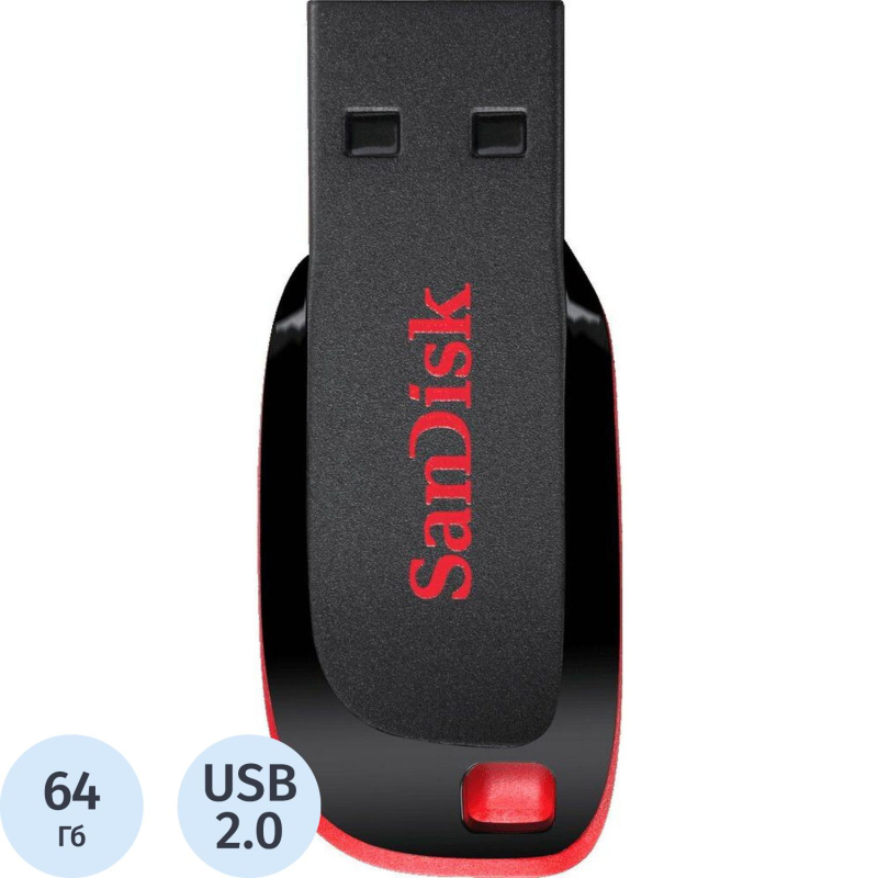 Флеш-память SanDisk Cruzer Blade, 64Gb, USB 2.0, ч/крас, SDCZ50-064G-B35 - фото 1