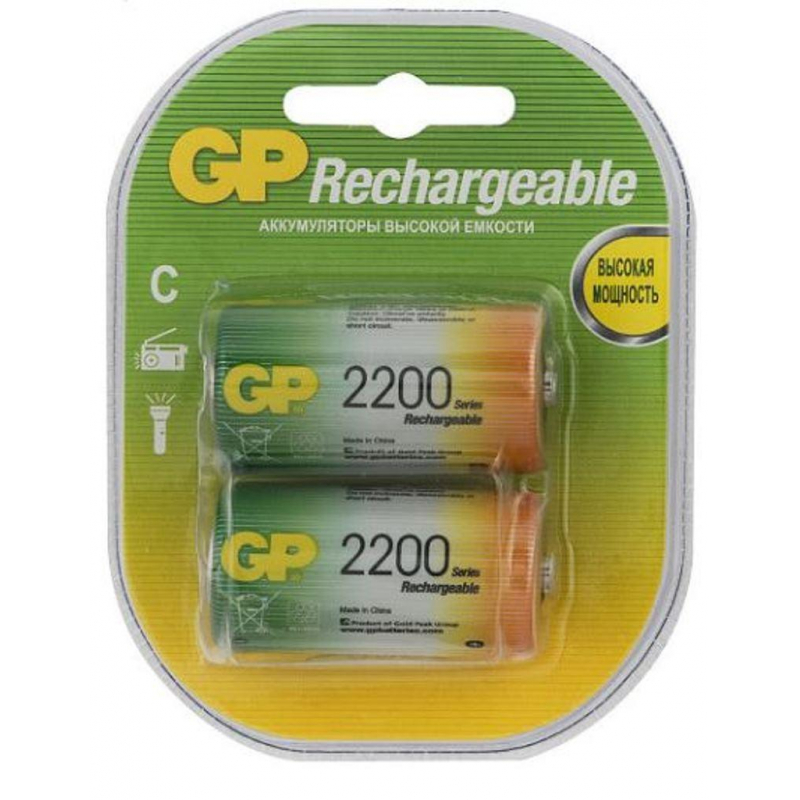 Аккумулятор GP 220CHC типоразмер C емкость 2200 mAh бл/2шт, 220CH-2CR2 - фото 3
