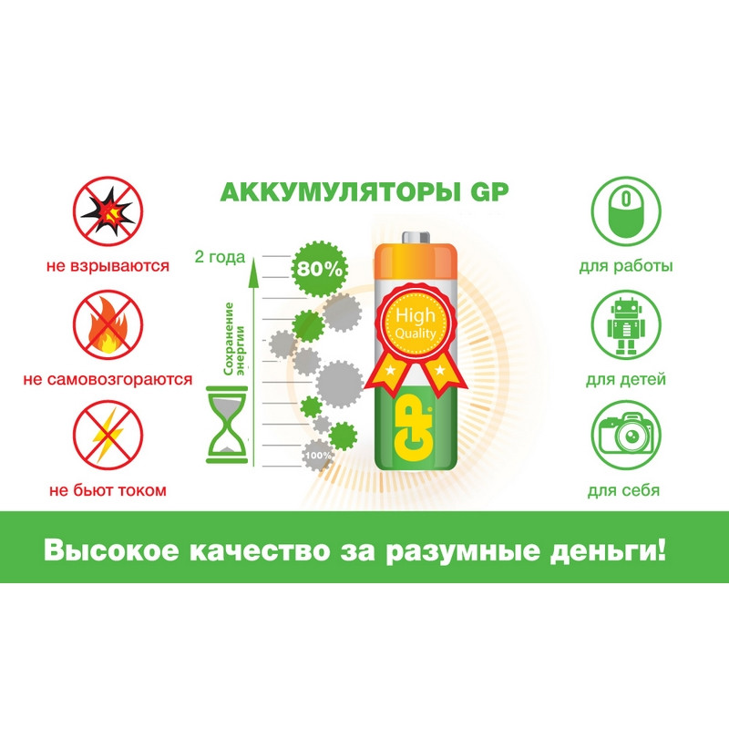Аккумулятор GP 220CHC типоразмер C емкость 2200 mAh бл/2шт, 220CH-2CR2 - фото 5