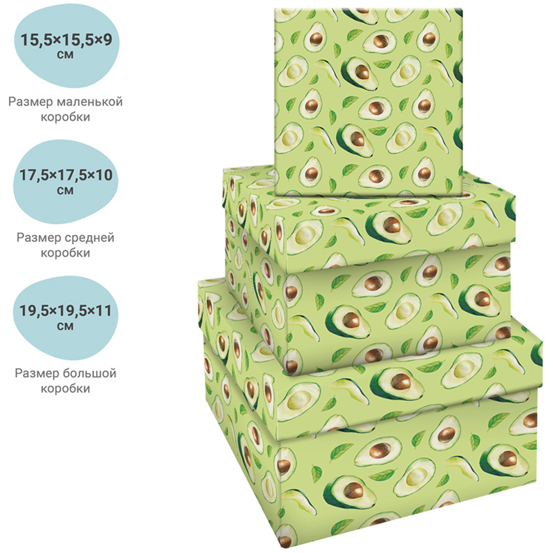 Набор квадратных коробок 3в1, MESHU "Avocado", (19,5*19,5*11-15,5*15,5*9см) - фото 2