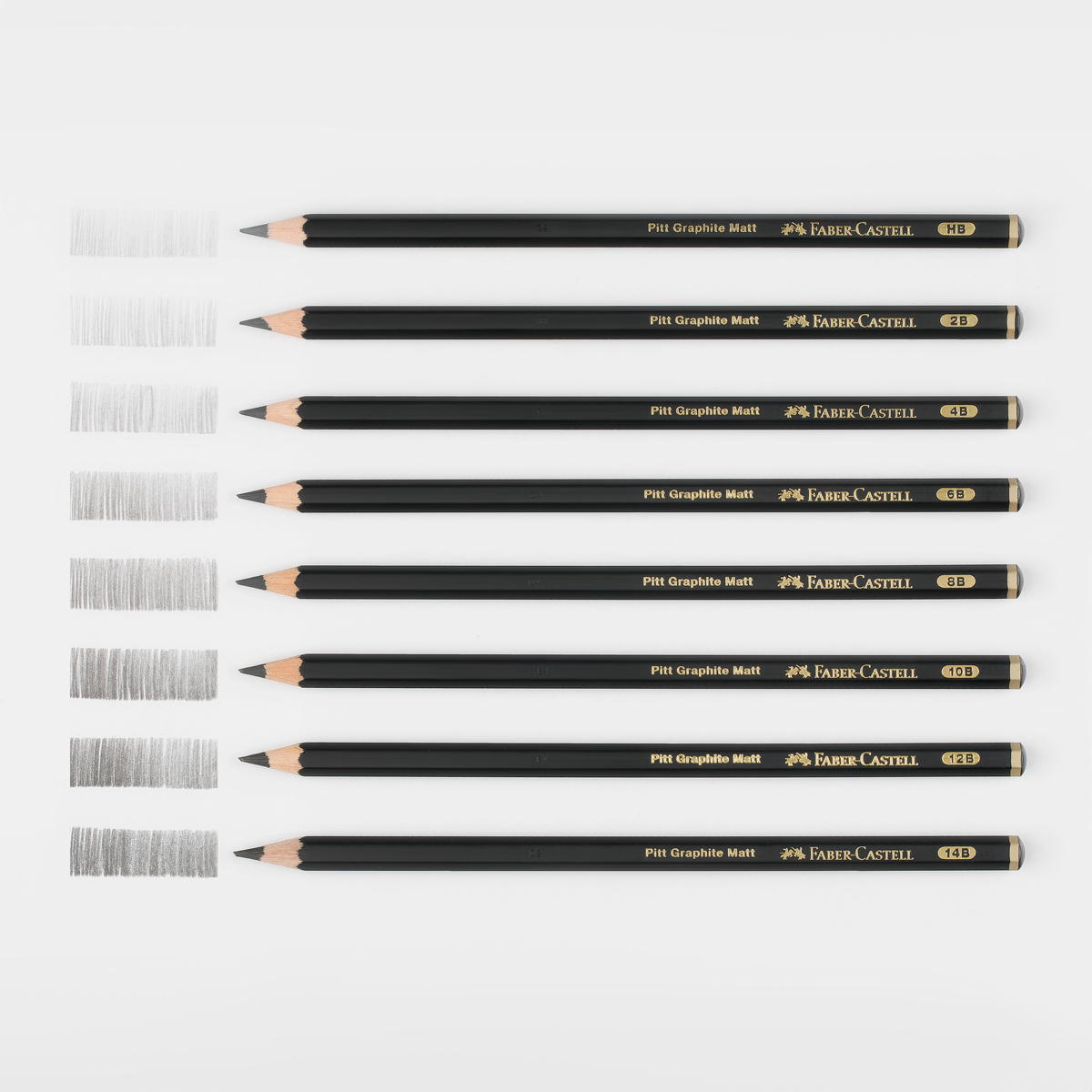 Набор карандашей ч/г матовых Faber-Castell "Pitt Graphite Matt" HB, 2B, 4B, 6B, 8B, 10B, 12B, 14B, заточ, ластик, метал.точилка, растушевка, метал.кор - фото 7