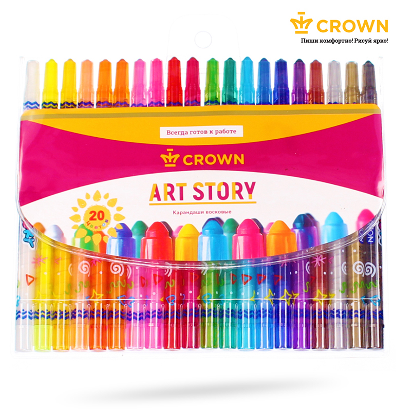 Карандаши восковые Crown "ArtStory", 20цв., выкручивающийся стержень, ПВХ, европодвес - фото 1