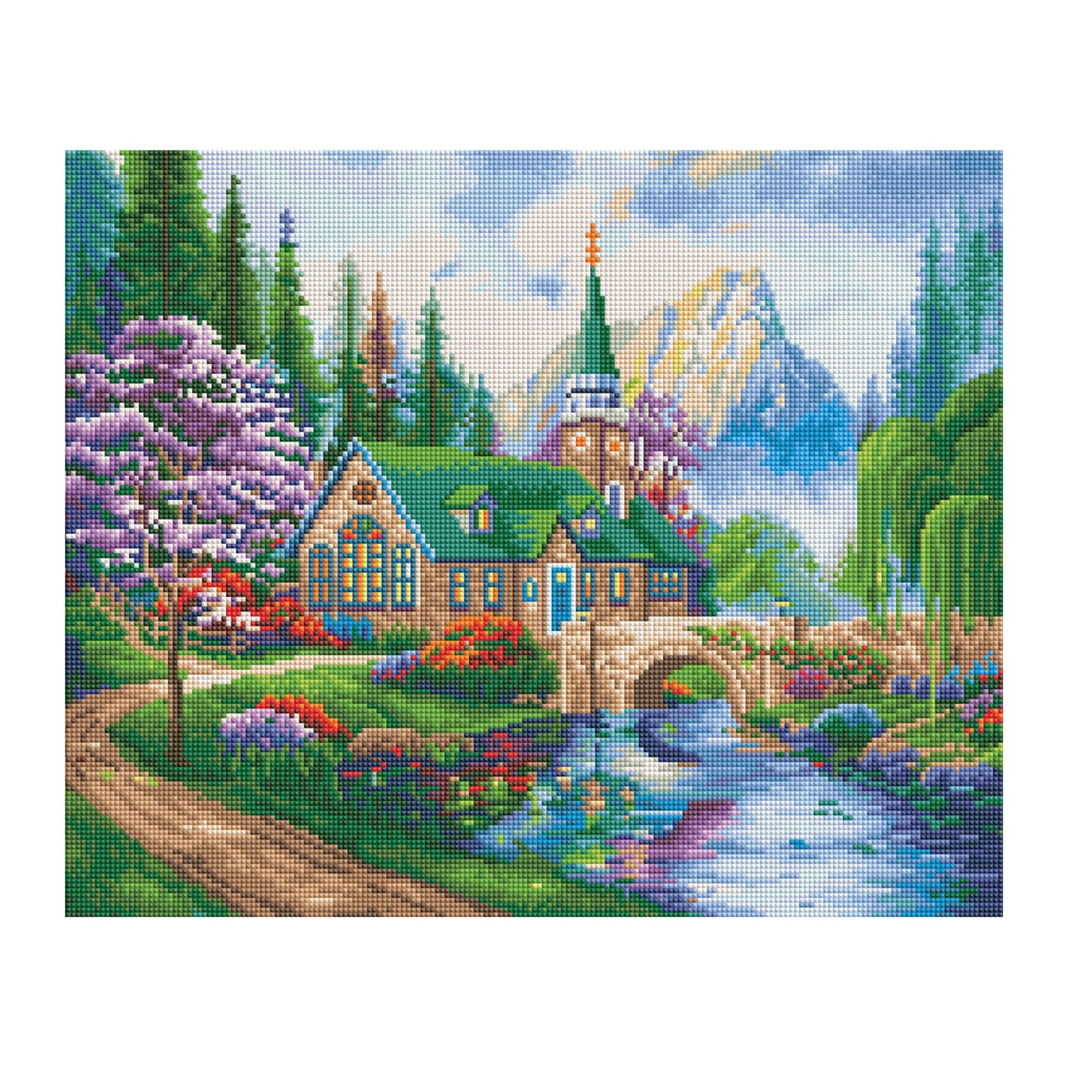 Алмазная мозаика ТРИ СОВЫ "Церковь в горах", 40*50см, холст, картонная коробка с пластиковой ручкой - фото 1