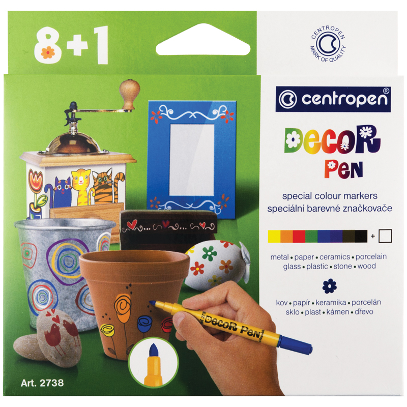 Набор маркеров для декорирования Centropen "Decor Pen 2738" 08цв.+1, пулевид, 1,5мм, картон. упаковка, европодвес - фото 1
