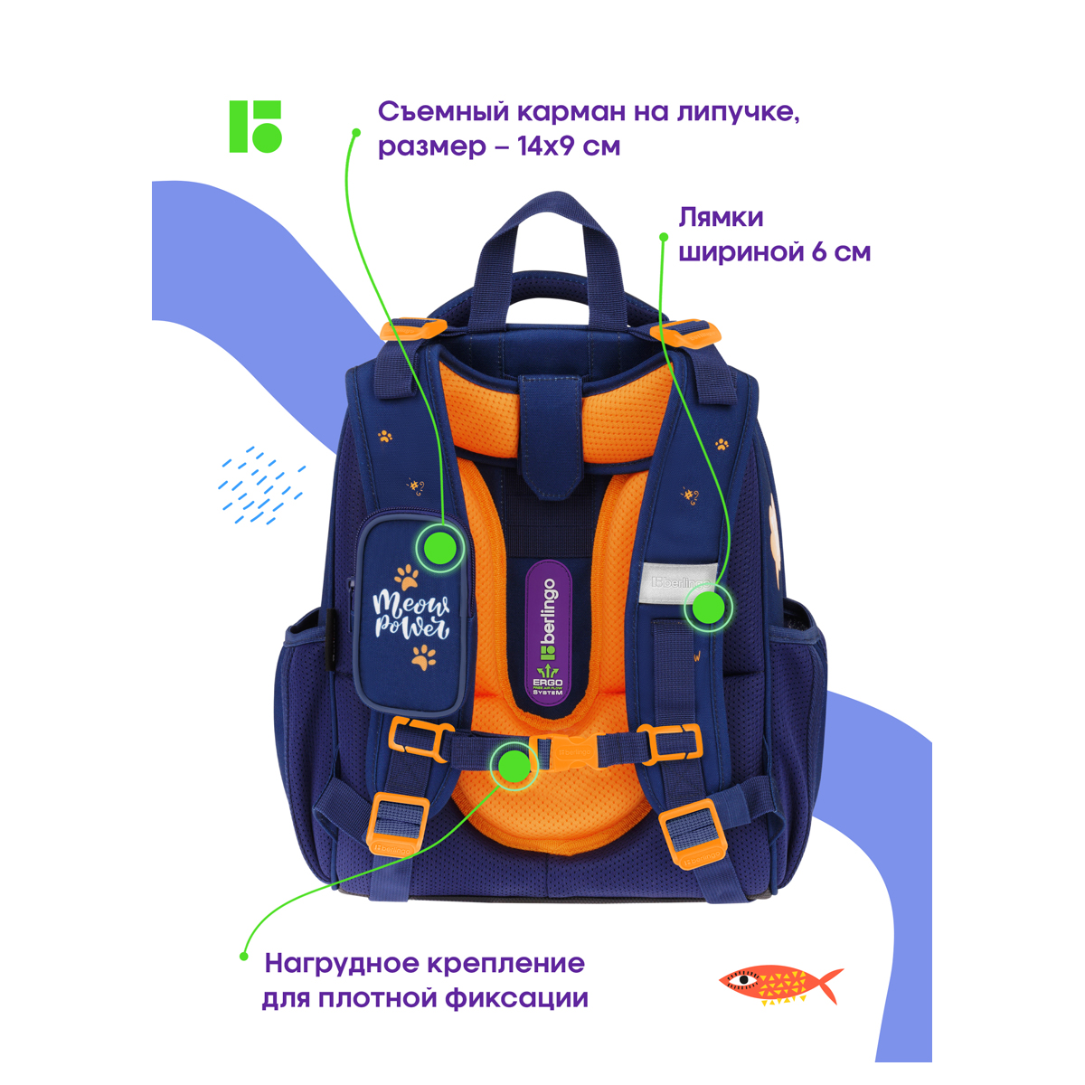 Ранец Berlingo Expert "Meow power" 37*28*16см, 2 отделения, 2 кармана, анатомическая спинка - фото 5
