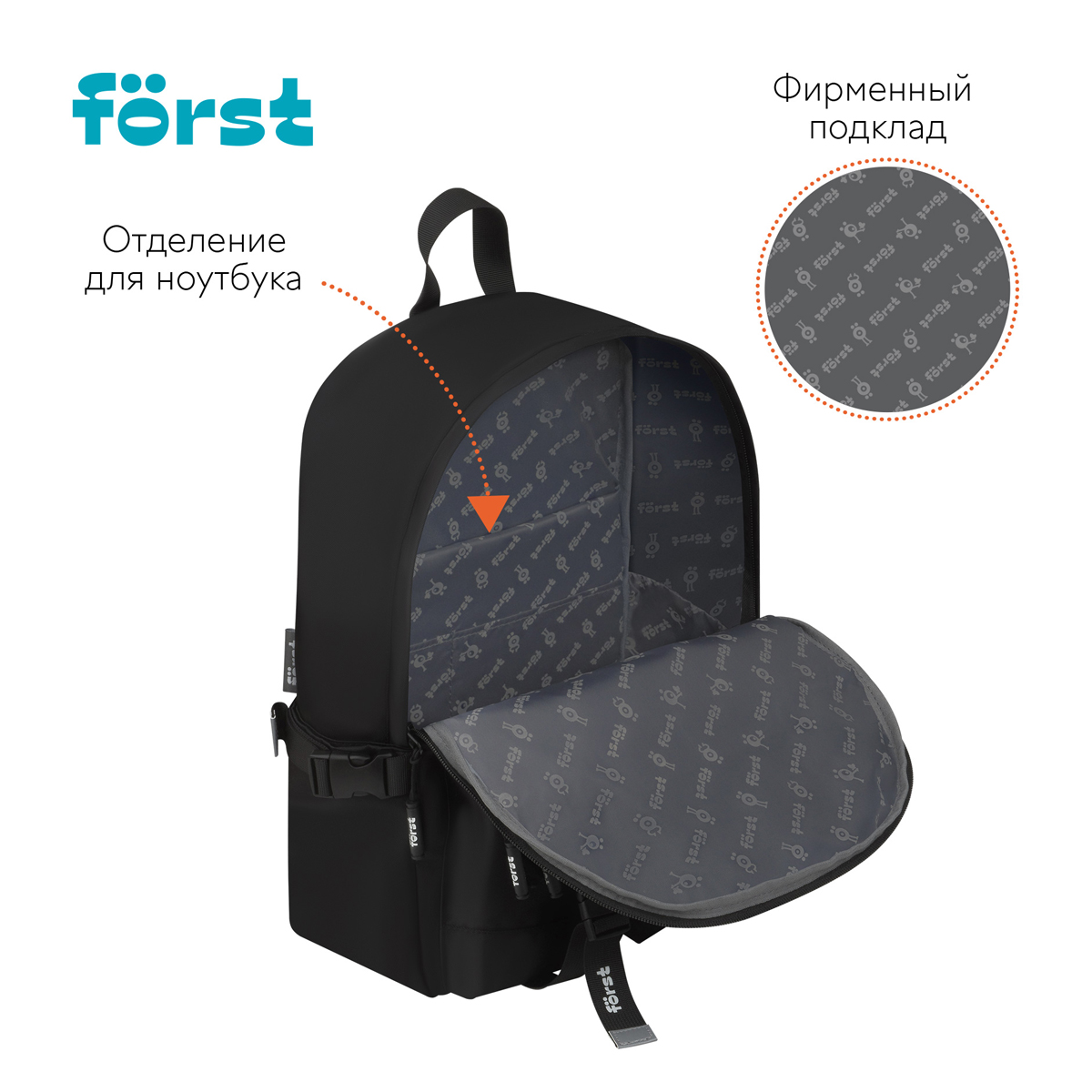 Рюкзак F?rst F-Teens "Minimal" 40*28*15см, 1 отделение, 7 карманов, уплотненная спинка - фото 7