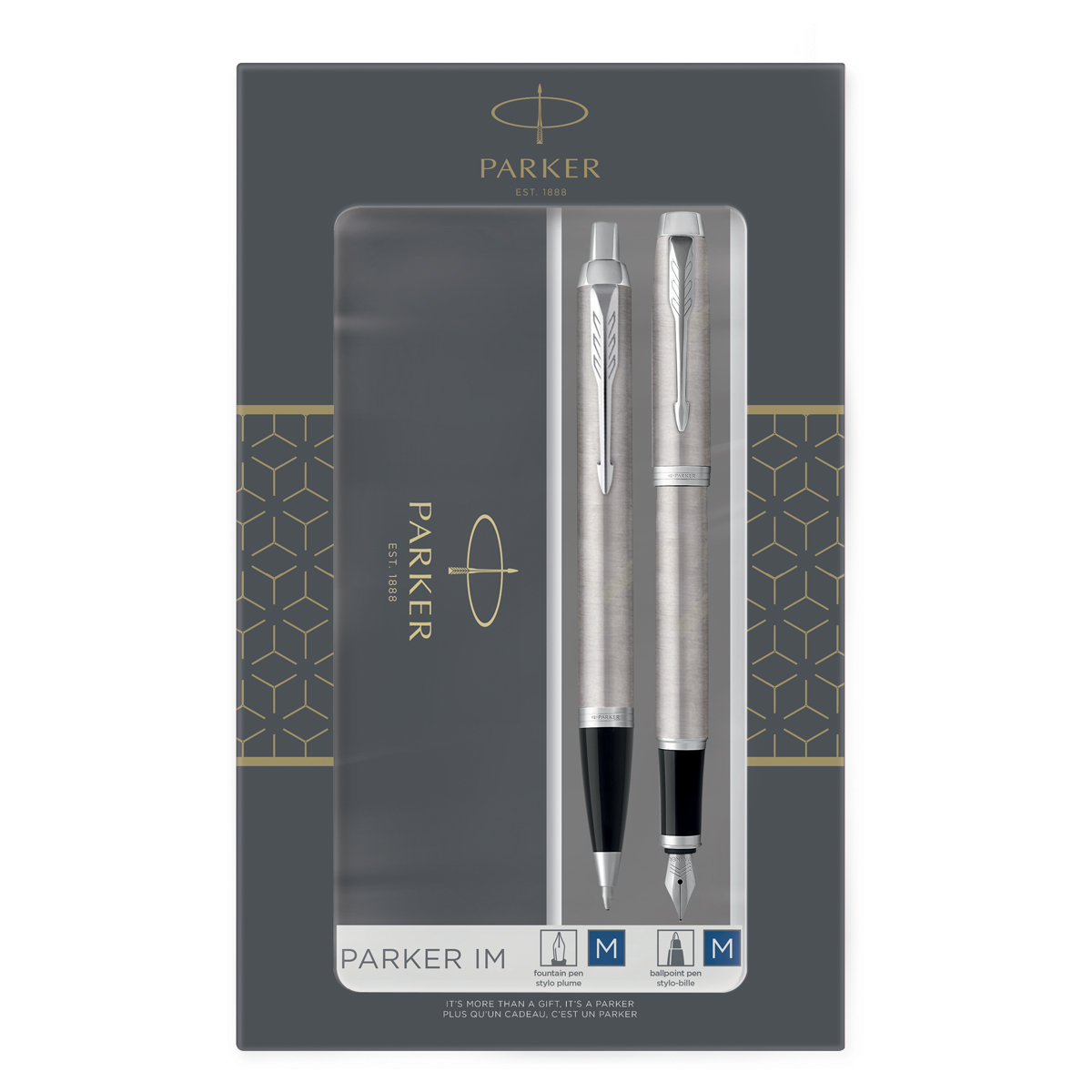 Набор Parker "IM Duo": шар. ручка IM Stainless Steel CT, синяя, 1,0мм + перьевая ручка IM Stainless Steel CT, подарочная упаковка - фото 1
