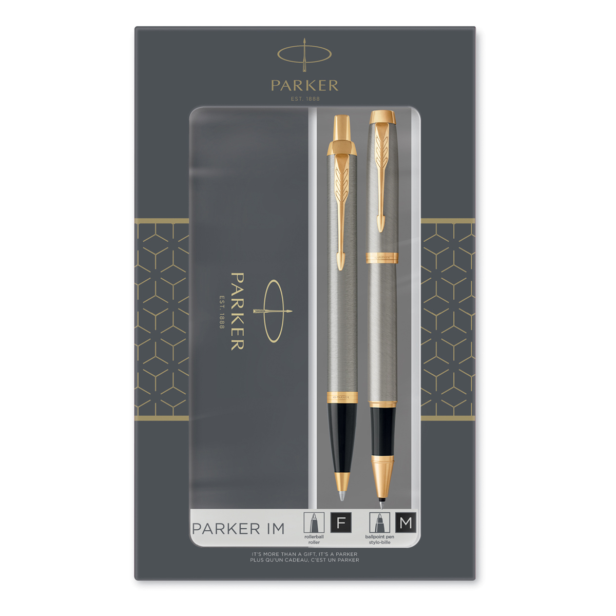 Набор Parker "IM Brushed Metal GT": ручка шариковая, 1,0мм и ручка-роллер, 1,0мм, подарочная упаковка - фото 1