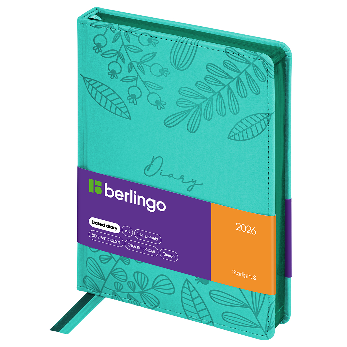 Ежедневник датированный 2026г., А5, 184л., кожзам, Berlingo "Starlight S", металлик срез, зеленый - фото 1