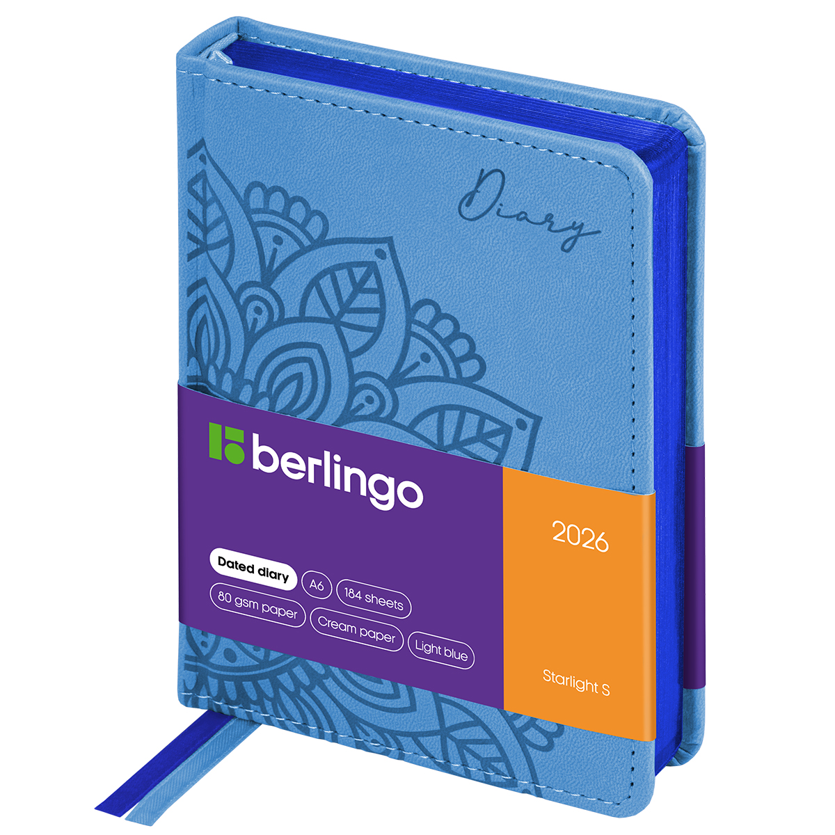 Ежедневник датированный 2026г., А6, 184л., кожзам, Berlingo "Starlight S", металлик срез, голубой - фото 1