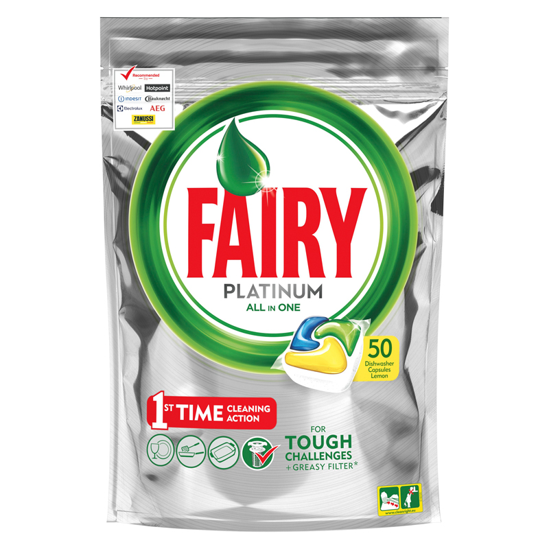 Капсулы для посудомоечной машины Fairy "Platinum. All in 1. Лимон", 50шт. - фото 1